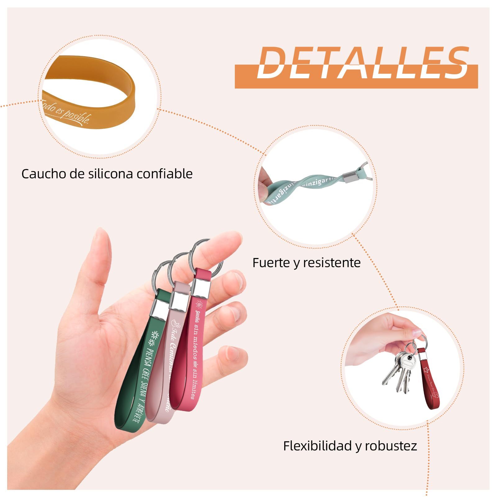Llavero motivacional en español, regalo de agradecimiento, llavero de silicona para animar a empleados, colegas, adolescentes, maestros, colores frescos
