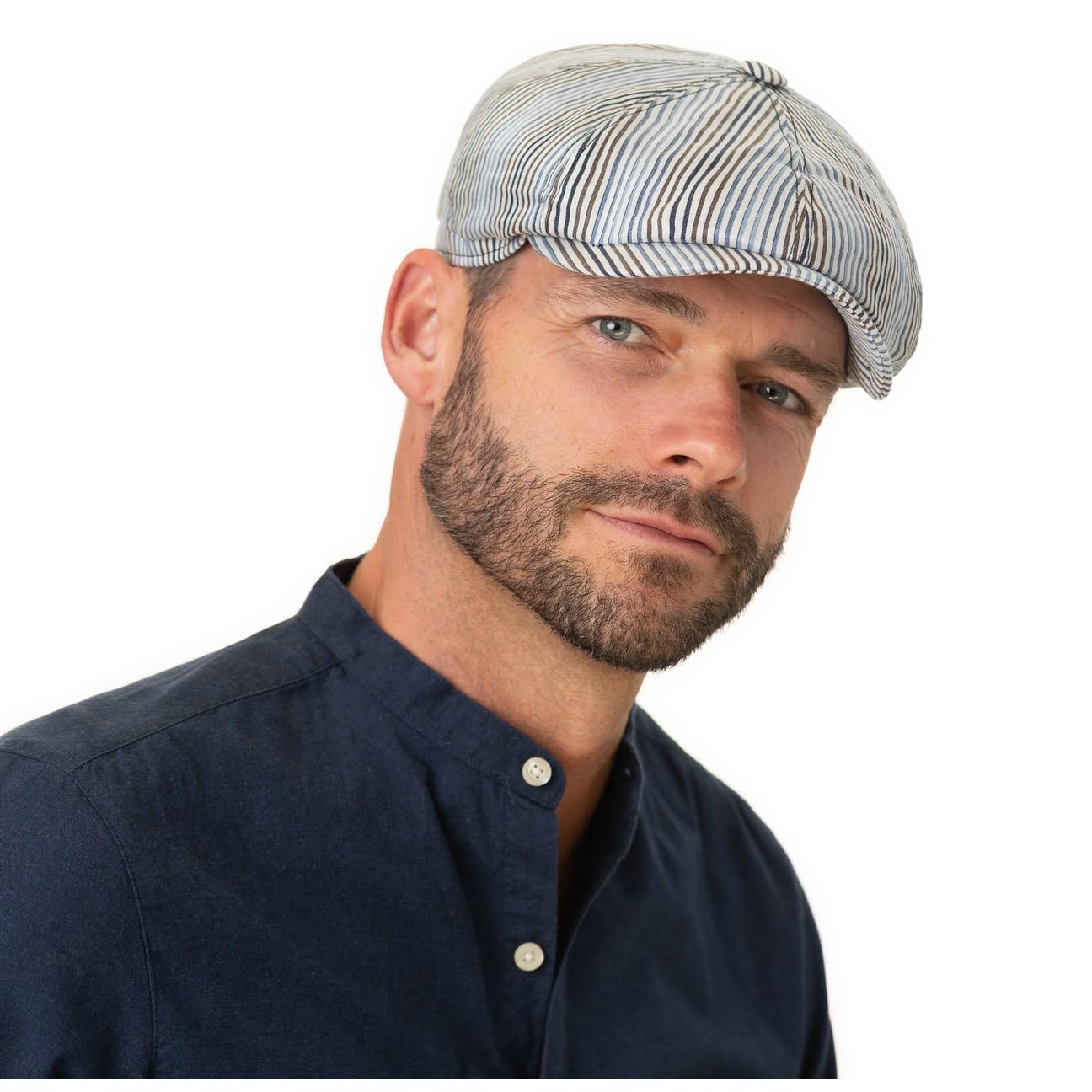 Stetson Hatteras Fresh Stripes Flatcap Gestreifte Schirmmütze Streifendesign Leinen Seide Made in Germany Herren Frühjahr Sommer