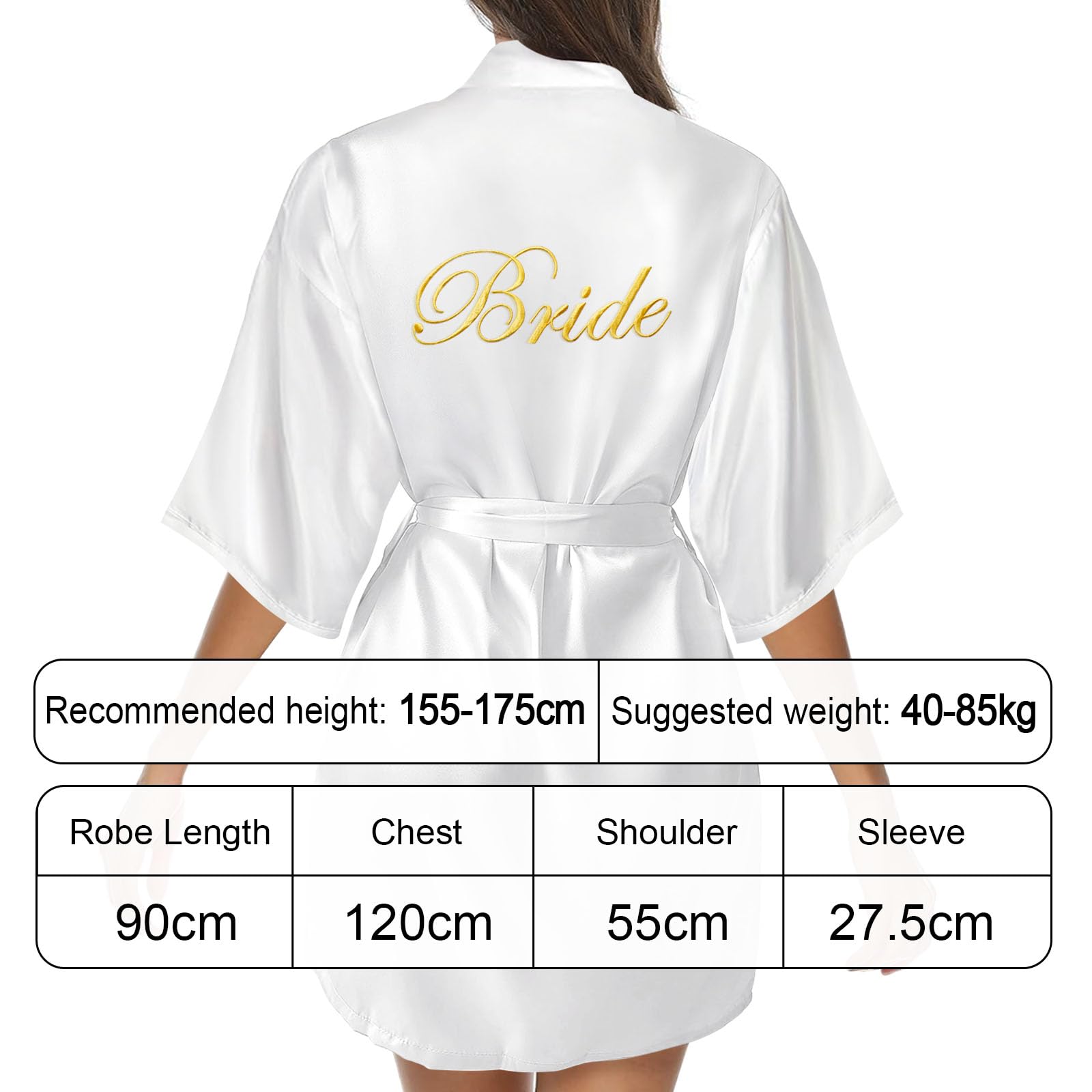 Shining She 6PCS Bride Gifts, White Satin Dressing Gown, Canvas Bag, Hair Scrunchie, Sleep Eye Mask, Slippers - Image 3