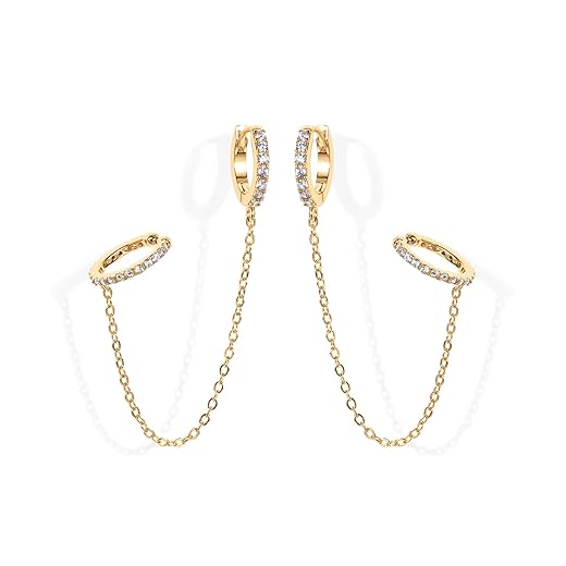 14K Gold Chain Pearl Ear Cuff