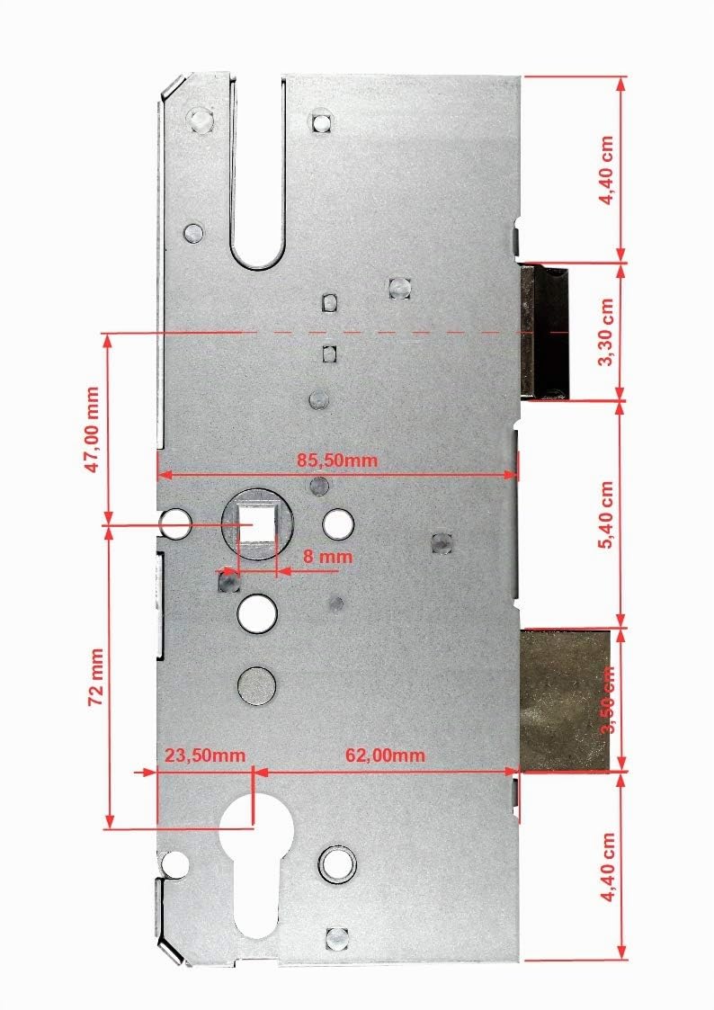 KFV Reparatur Schlosskasten Hauptschloss AS 8072 Dornmaß: 65mm (62mm) / Entfernung: 72mm, incl. SN-TEC® Montagematerial zum Schrauben und Nieten & SN-TEC® Montageanleitung