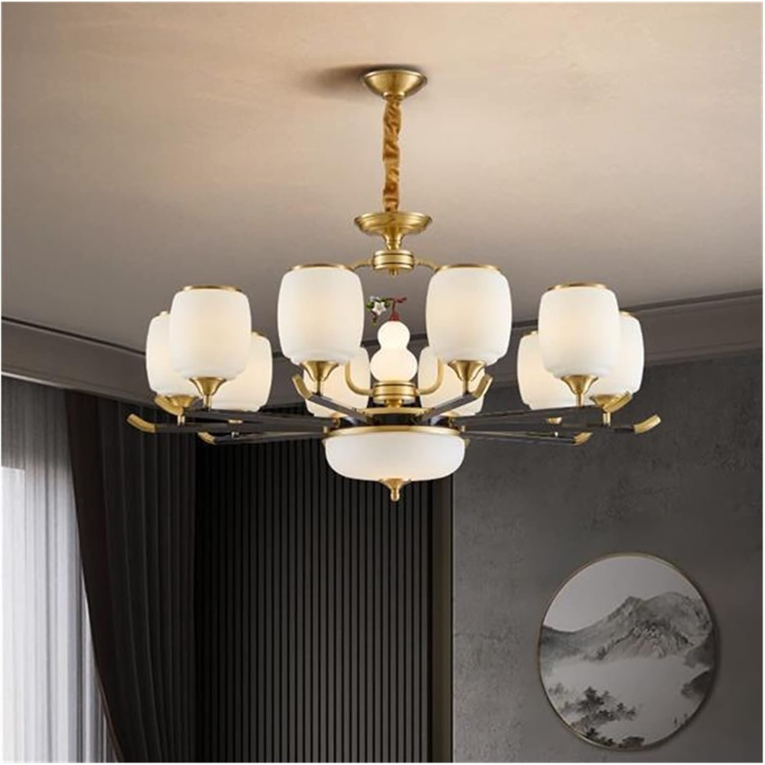 Chandelier, Chandeliers Chinese-Style All-Copper Chandelier Simple Chinese Style Living Room lamp Light Luxury Atmosphere Restaurant lamp led Pendant lamp(10 Heads 100*H52CM)