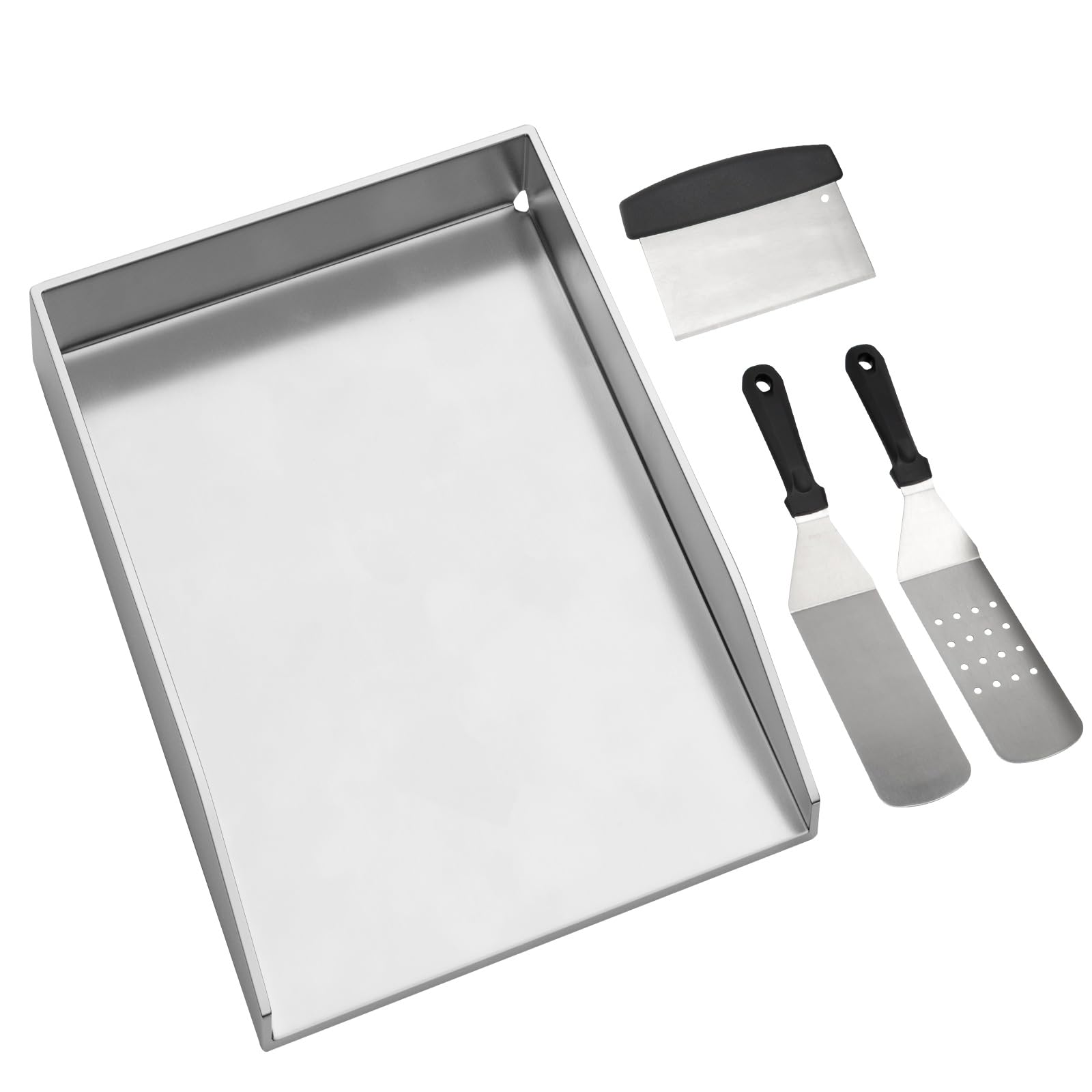 WELL GRILL 48x34cm Edelstahl Grillplatte mit Spachtel Schaber set passend für Weber Genesis II, Broil King Imperial & Regal Gasgrill, BBQ Plancha Grillmatte