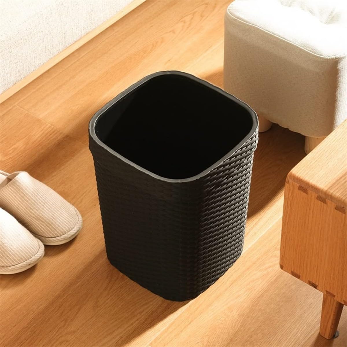 Tofficu Contenitore la Spazzatura Domestico 14l in Plastica Nero, Cestino per Carta Straccia senza Coperchio, Bidone Robusto per Camera da Letto e Ufficio
