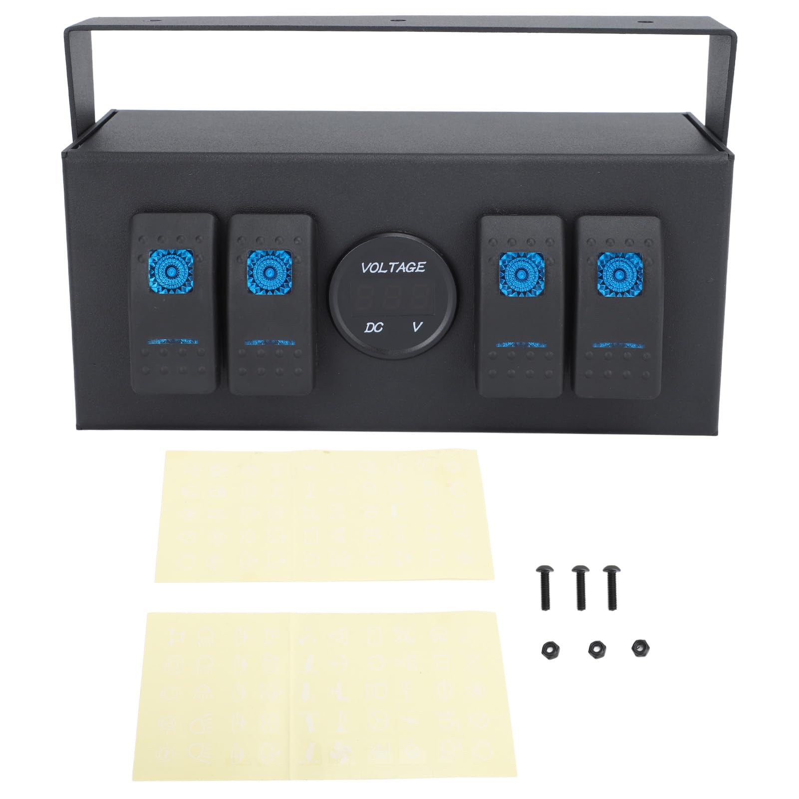 Tuimelschakelaarpaneel Tuimelschakelaarpaneel 4 Bende 12 24V 5-pins Blauw Licht Toggle On Off Schakelpaneel Overbelastingsbeveiliging voor Auto's RV
