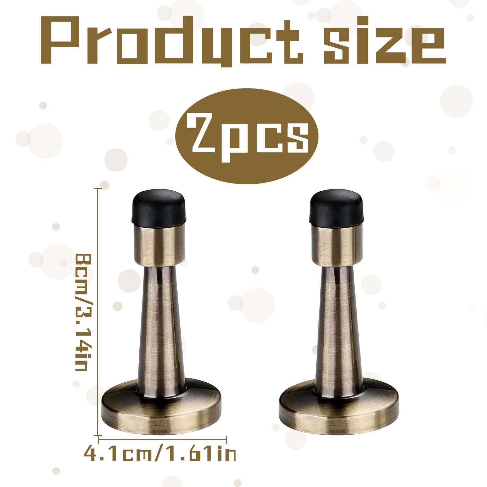2PCS Brass Door Stopper,Wall Mounted Door Stopper with Rubber Bumper Tip,Antique Brass Door Dtop for Indoor Outdoor Hotel Office Home,Contains Matching Screws - Image 2