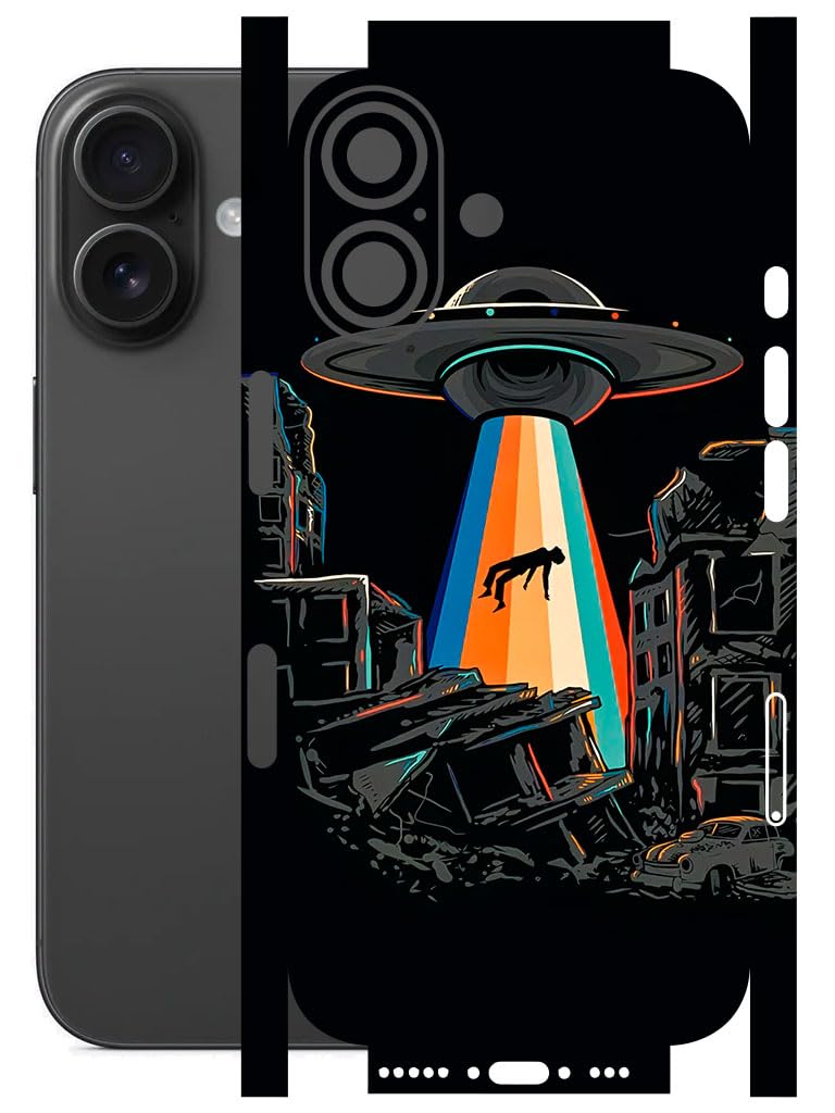 AtOdds Mobile Skin Sticker Wrap | Compatible for iPhone 16 | Scratchproof Matte Finish | Full Coverage for All Sides & Camera Protection (Alien Invade)-image-39