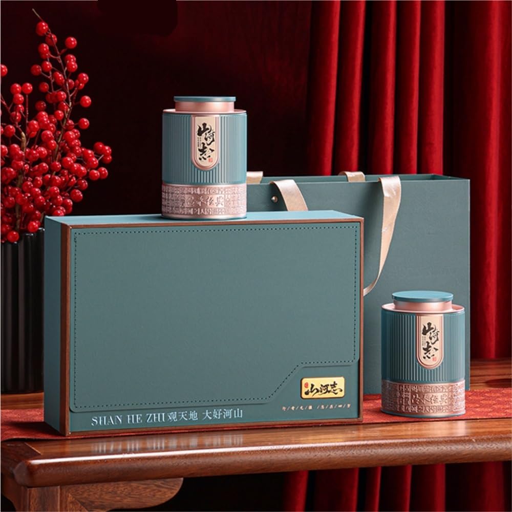 Tarro De Azúcar Contenedor de Almacenamiento de té a Granel, Tarro de Cocina, Lata sellada, Juego de té Chino Retro, Caja de Regalo con Tarro Doble Bote De Té(B)