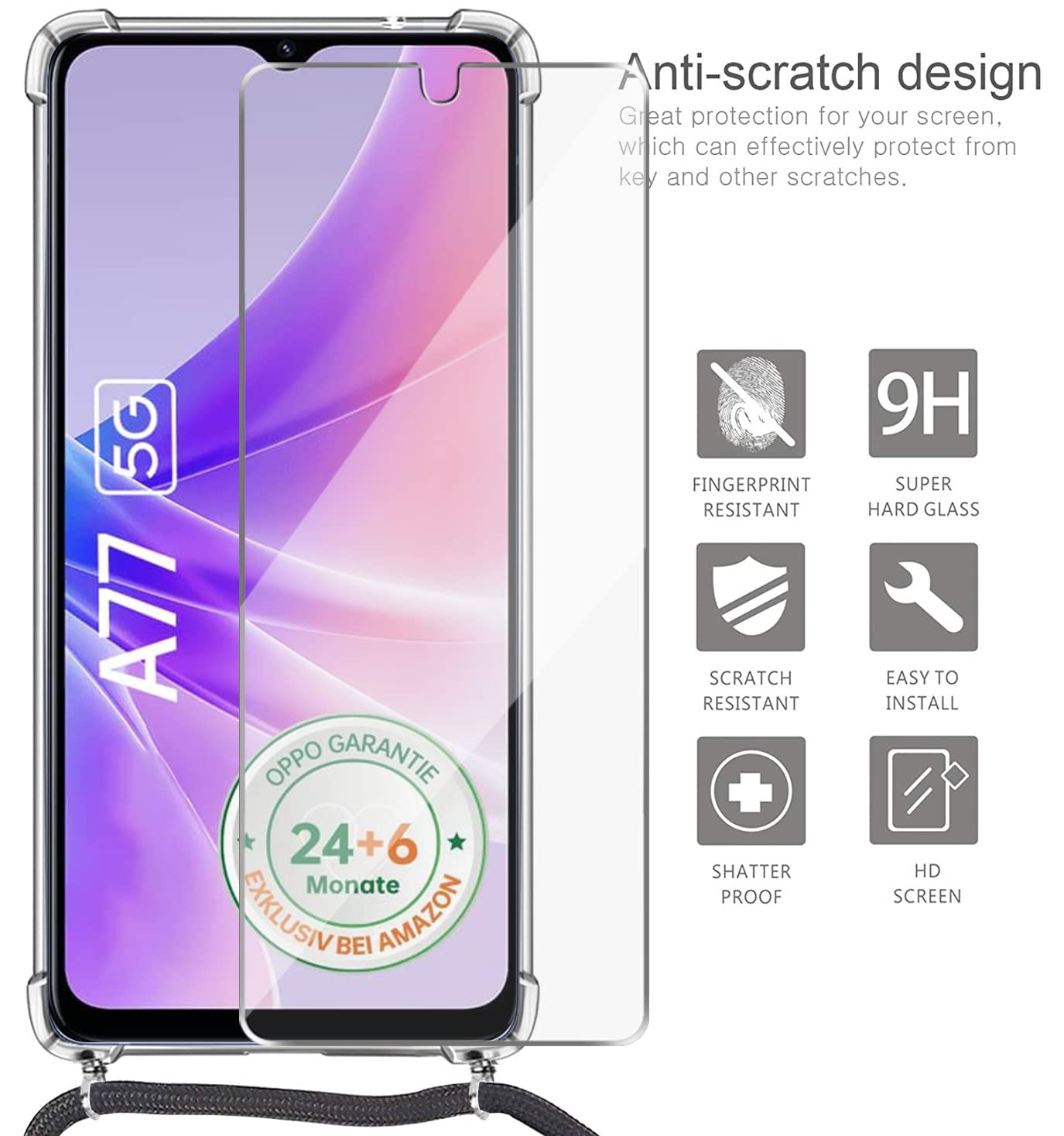 Custodia Honor X8C Con Cordino - Cover Silicone Trasparente, Vetro Temperato, Antiurto, Tracolla Regolabile - Foto 6