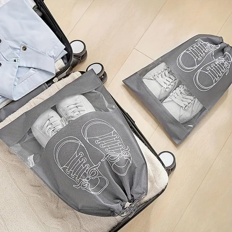 5 Pack Shoe Storage Bags with Transparent Window, Drawstring Closure, Space-Saving Design, Ideal For Travel & Home Organization Bags, Dark Gray2