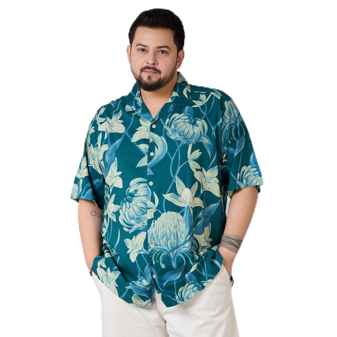 unsized Men's Plus Size Tropical Bloom – Botanical Print on Deep Green-picture-43