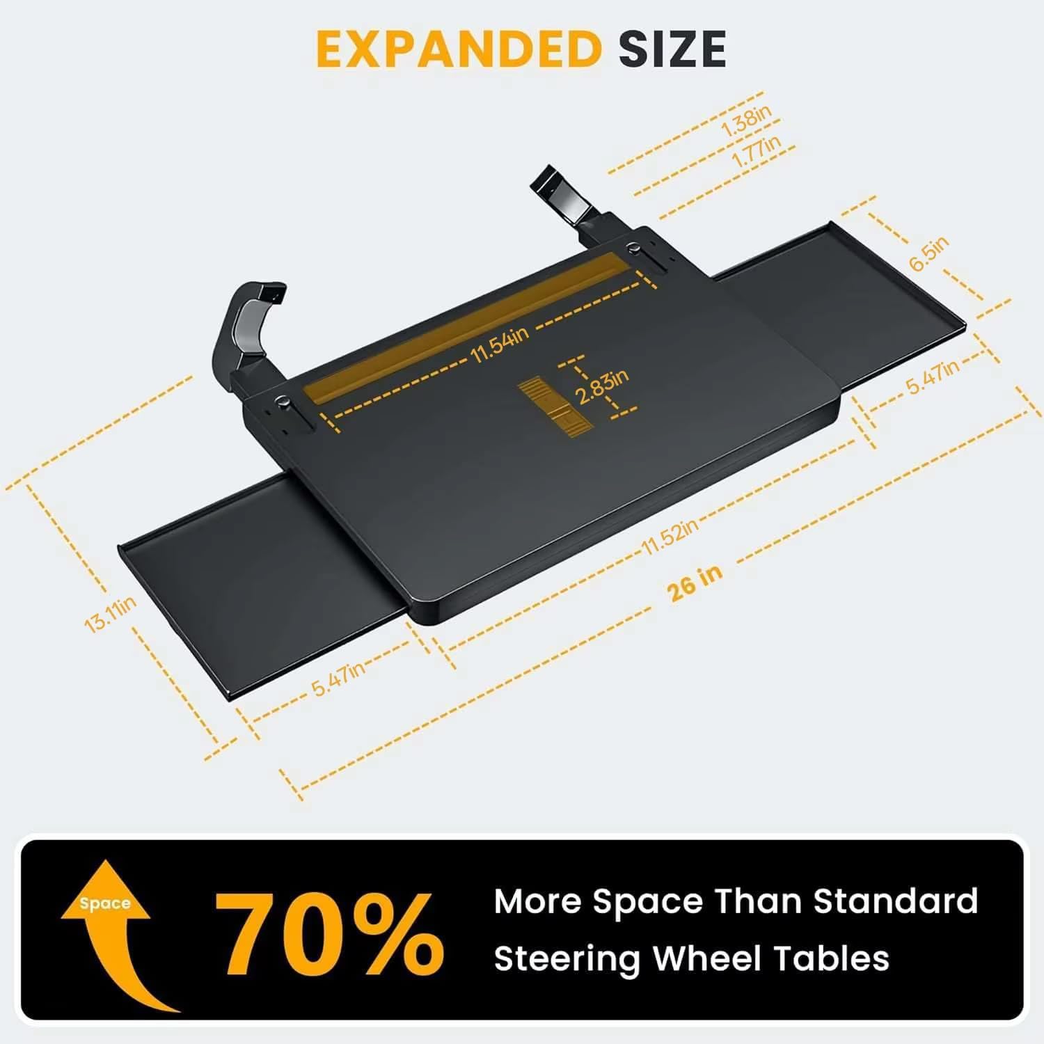2-in-1 Extendable Steering Wheel Tray with Drawer Anti Slip Protective Adhesive - Adjustable Steering Wheel Desk for Laptop, Eating, Work and Writing - Fits Most Large SUVs,Trucks & Vans