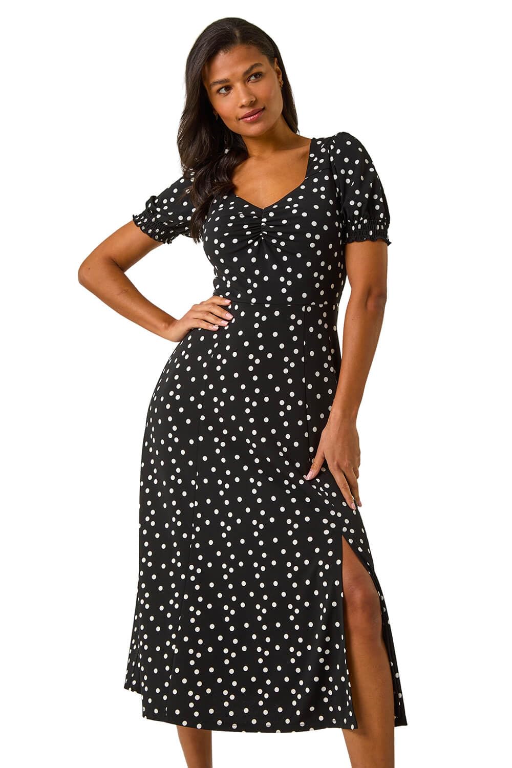 Roman - Women's Midi Dress - Sweetheart Neckline - Ruched Bodice - Black - Size 18
