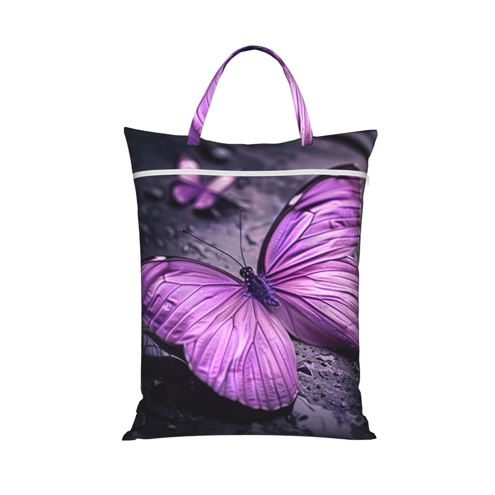Pphgut 1 Pc Purple Butterfly Print Travel Laundry Bag Portable Dirt Clothes Bags Daily Hiking Camping Vacation