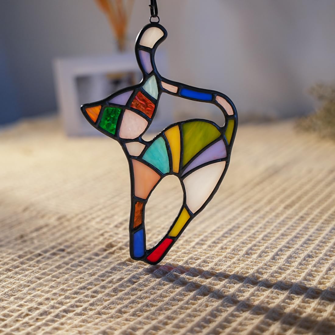 BOXCASA Cat Stained Glass Suncatcher for Window,Rainbow Cat Stretching Rainbow Bridge Gifts for Cats Lovers,Colorful Stained Glass Window Hanging Cats Themed Gifts for Women