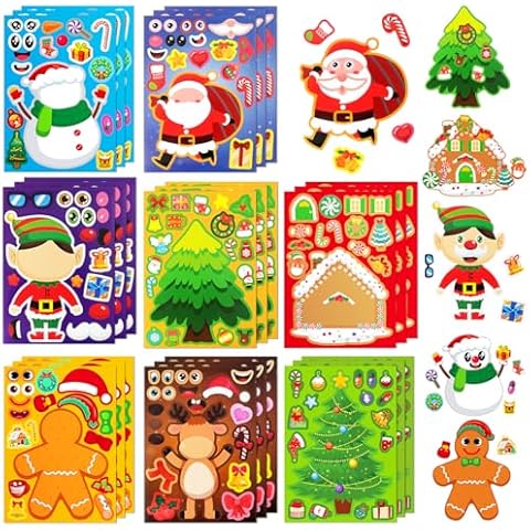 24 Sheets Christmas Stickers for Kids Make a Face Stickers DIY Holiday Stickers Craft Christmas Party Favors Gifts for Boys Girls Crafting Gift Decorating School Classroom Activities Cover