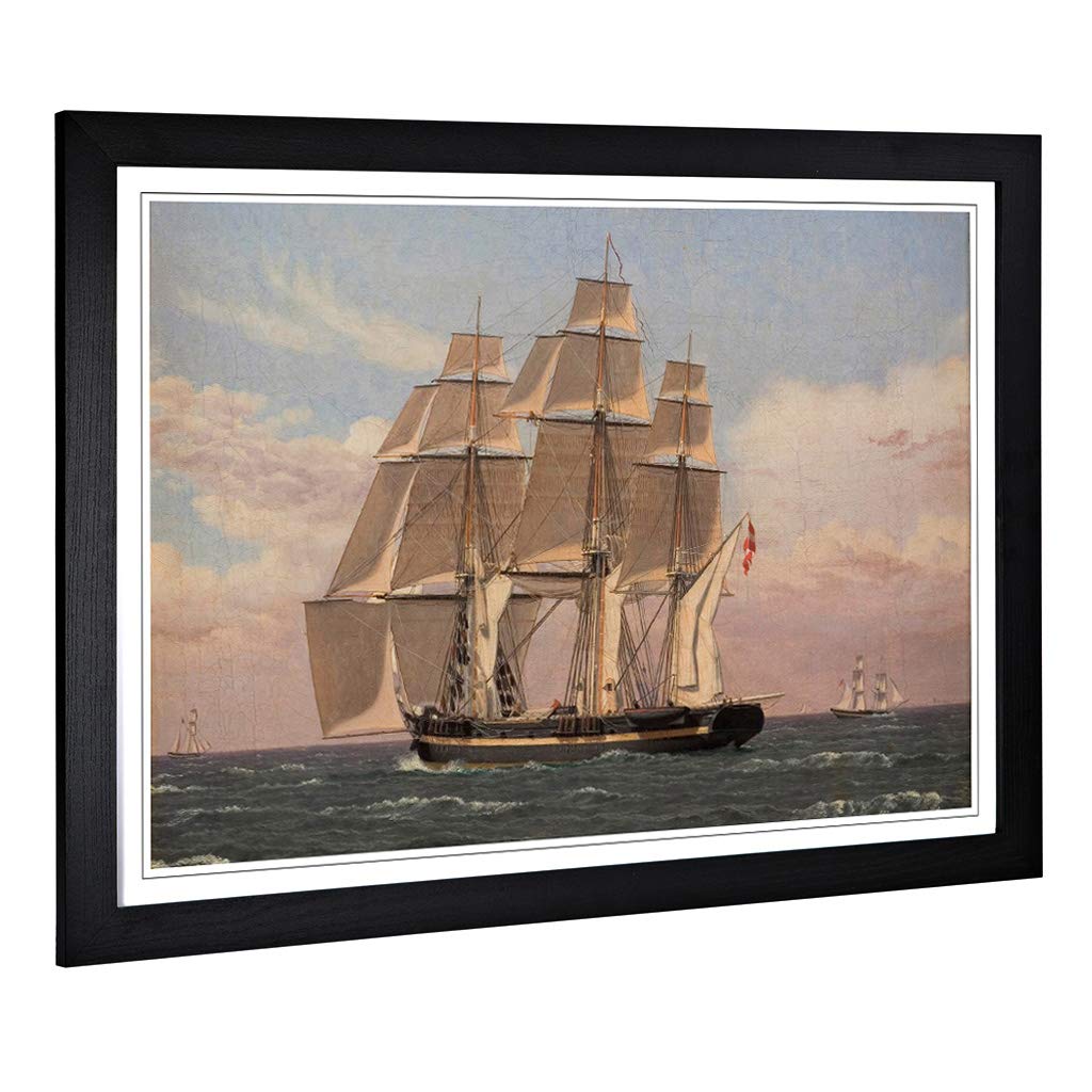 Big Box Art Framed Print of Christoffer Wilhelm Eckersberg Sailing Ship Design | Wall Art Picture | Home Decor for Kitchen, Living Room, Bedroom, Hallway, Black, A2 / 24.5x18 Inch / 62x45cm