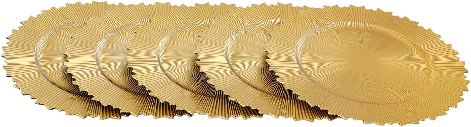 50 Pcs Gold Charger Plates Bulk,13" Plastic Round Charger for Dinner Plate,Decorative Chargers for Wedding,Dinner,Kitchen,Party (Golden-B)