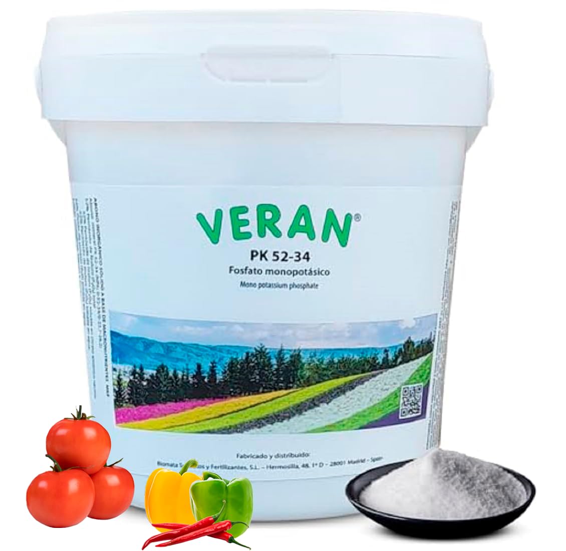 VERAN | Fertilizante Plantas de Flor, Citricos y Huerto PK52-34 | 1KG | Estimula el Crecimiento y el Florecimiento | Hidrosoluble Cristalino Monopotasico + Fosforo | Abono de Fosforo y Potasio