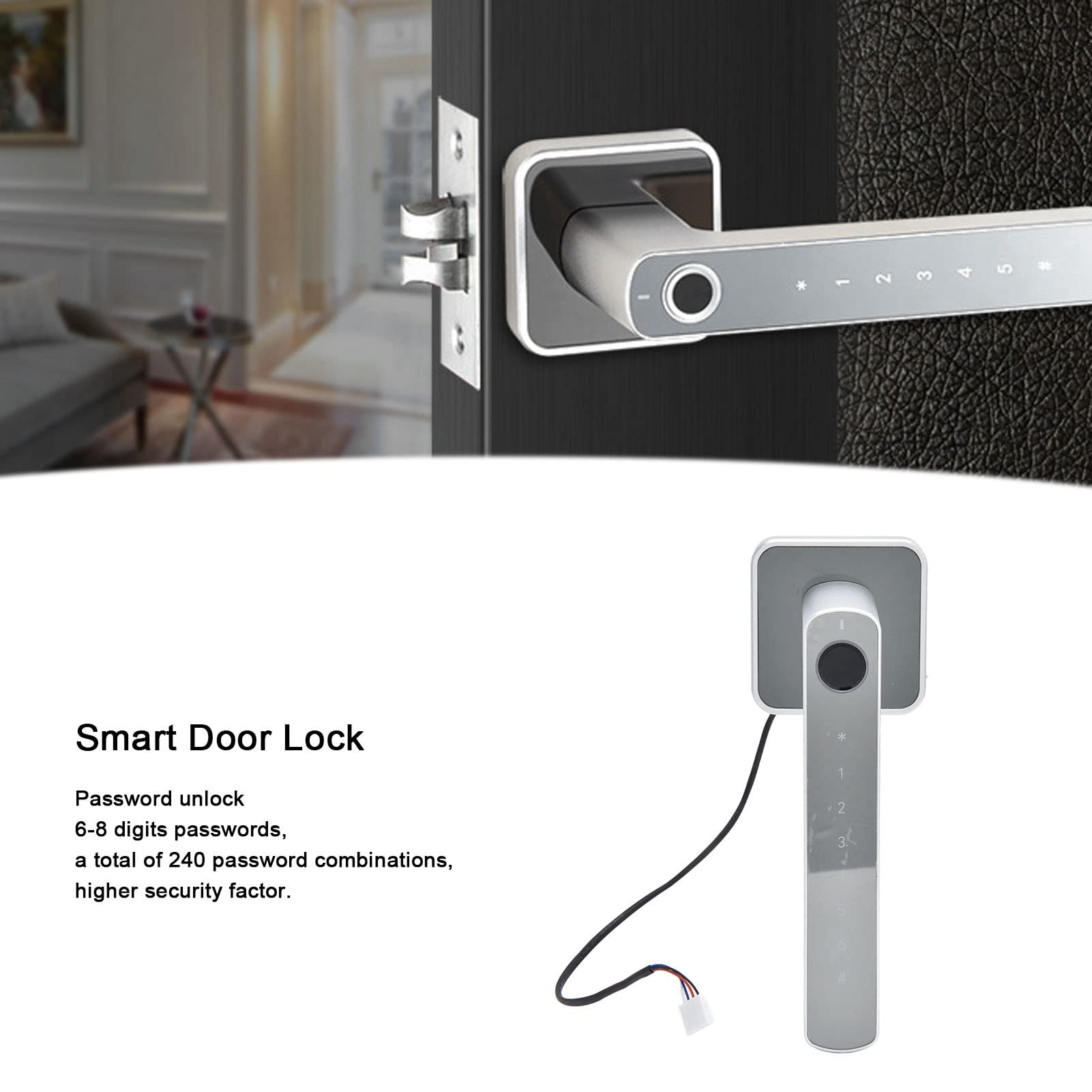 Maniglia per porta con impronta digitale intelligente Password per impronta digitale Serratura antifurto per casa 2 in 1, lega di alluminio, come mostrato nelle