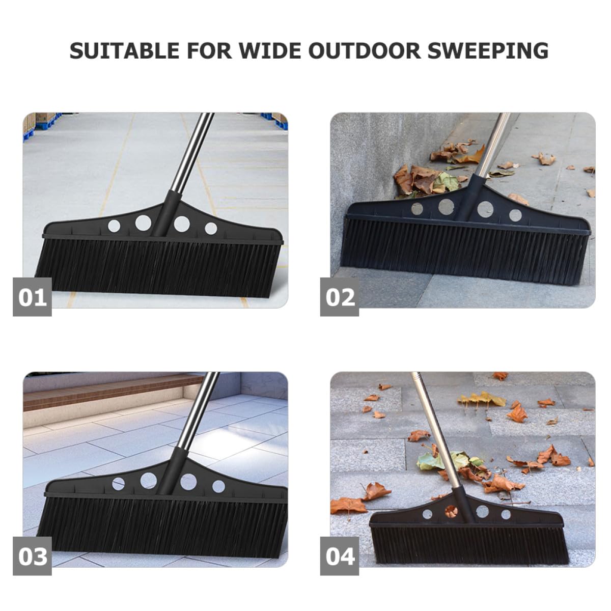 Healvian Scopa a Spinta da Giardino Nera con Manico in Acciaio Inox e Setole in Nylon, Spazzatrice Robusta per Esterni e Patio, Pulizia Efficiente di Cortili, Garage e Terrazze
