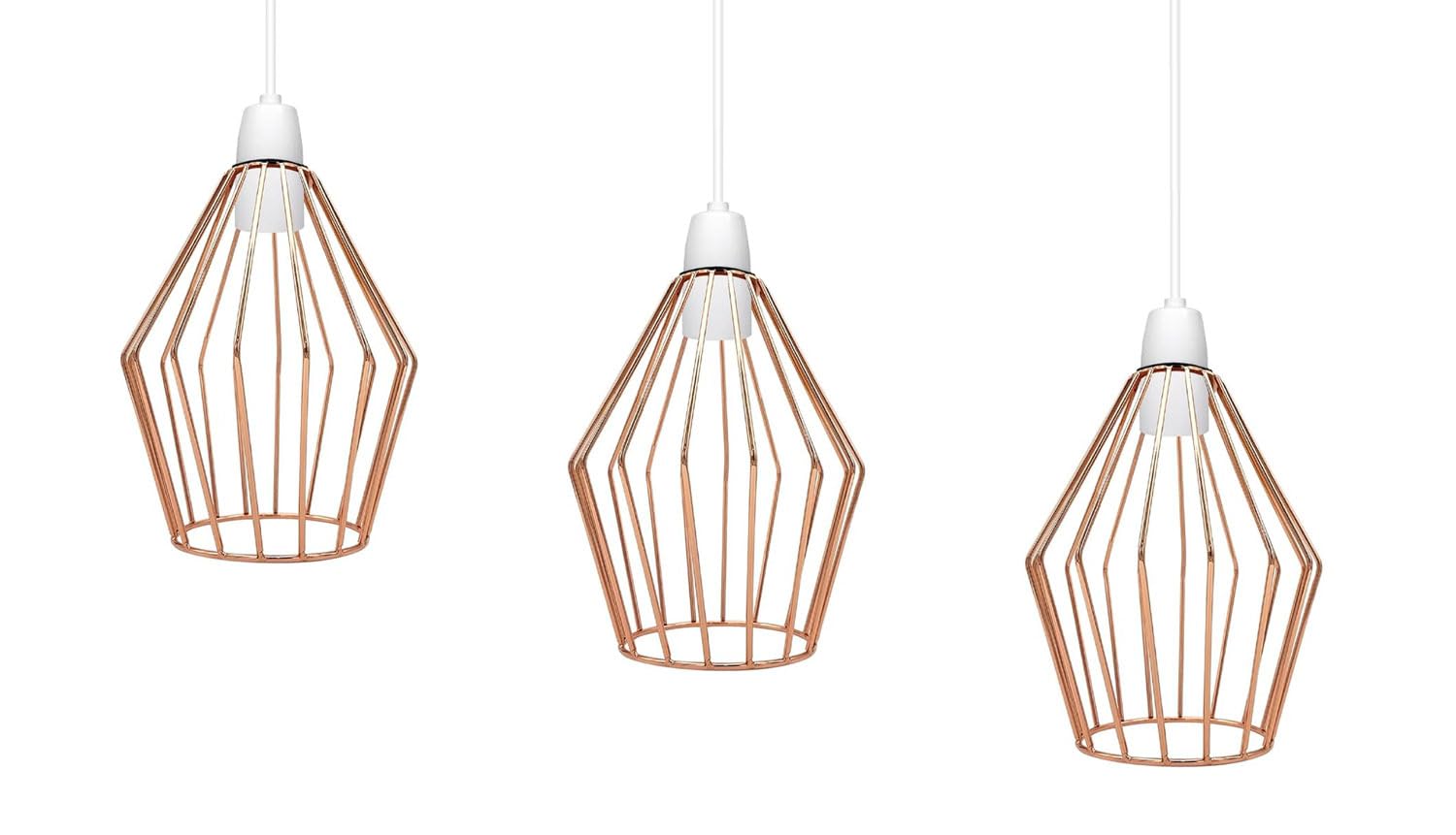 LEDSone Modern Geometric Easy Fit Diamond Indoor Pendant Ceiling Light Lampshade Metal Wire Cage Lampshade for Living Room, Hallways (Rose Gold 3 Pack) โ image 1