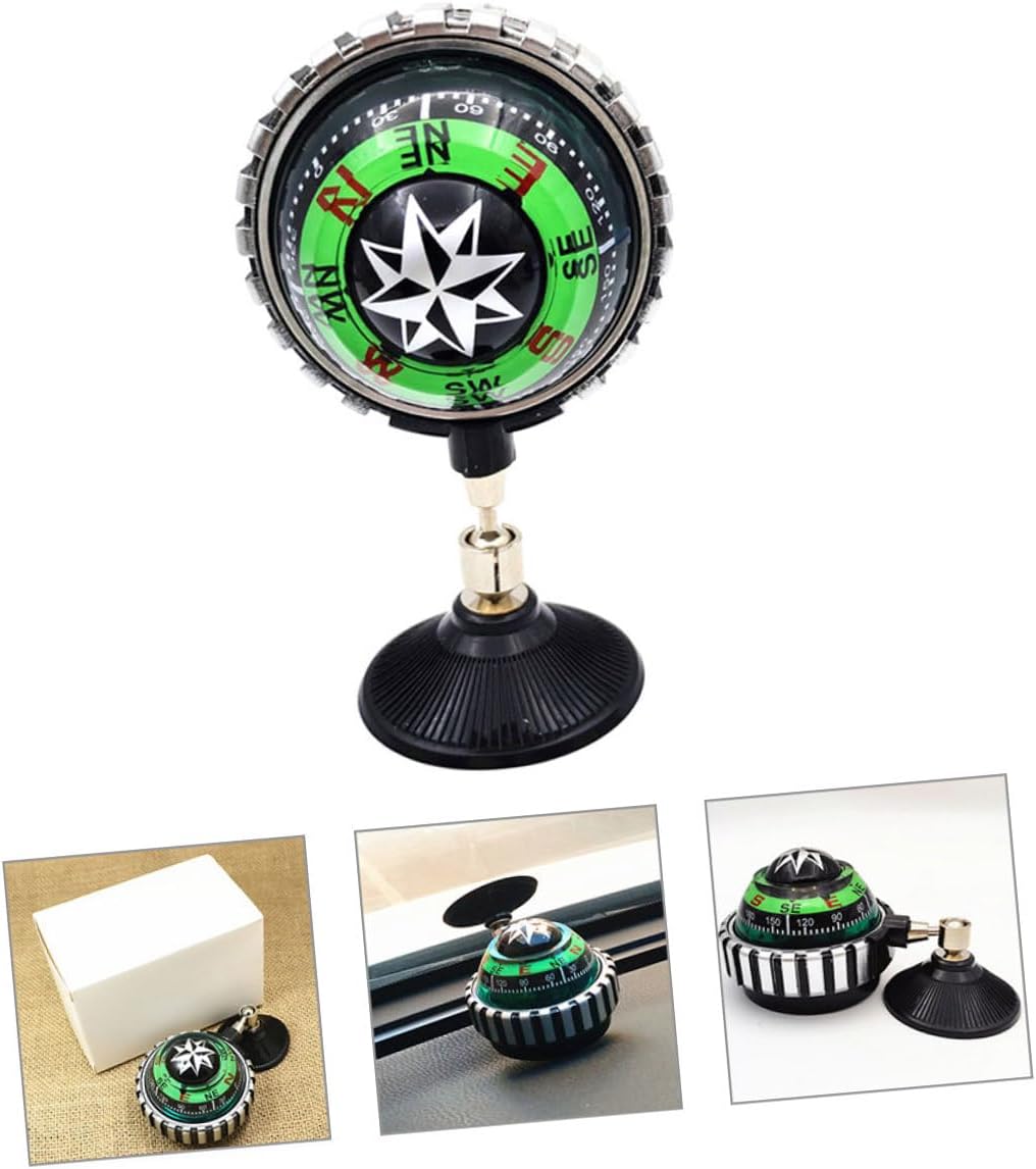 2pcs Adjustable Car Compass with Strong Suction Cup Dash Mount Abs Material Green Colorful Ball for Navigation Guidance Car Boat Truck and Outdoor Activities