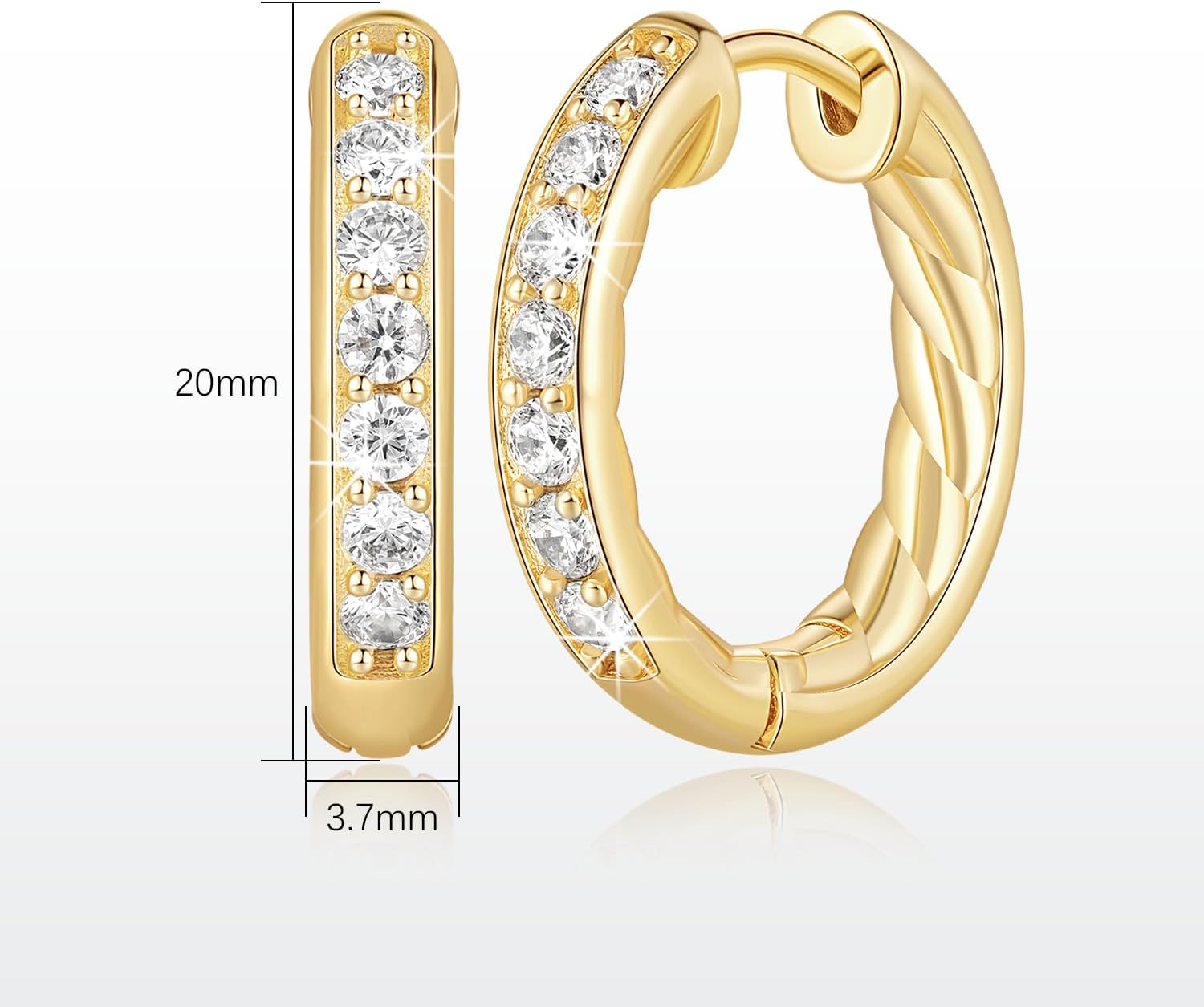 AMELINE 14K Gold Hoop Earrings for Women Gold Earrings for Women Hoops Earring Half-Paved with Cubic Zirconia and Subtle Twist Design Elegant Hoop Earring for Womens Dainty 20mm - Image 2