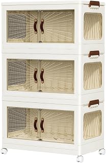 Storage Cabinet with Doors – Mobile Storage Organizer with Wheels, Durable and Spacious Multi-Purpose Cabinet for Home, Office, or Kitchen (White, 3 Layer, 60x36cm)