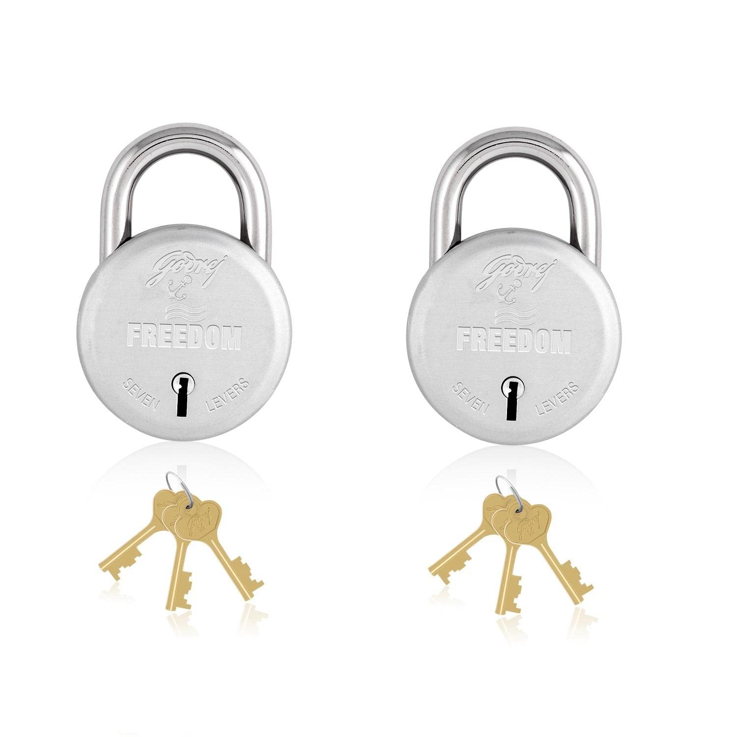 Godrej Locks I Freedom 7 Levers 63 Mm I 3 Keys I Padlock Main Door I Gate Lock Tool Box,Shutters,Shops & Offices I Strong Hardended Corression Resistant Shackle I Silver Finish (Pack of 2) - Carton (B01DKMSCR2) Amazon Price History, Amazon Price Tracker