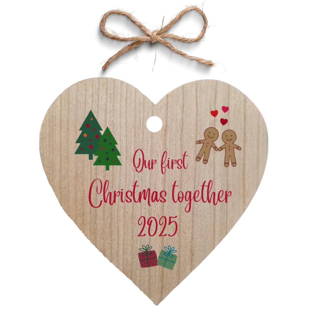 Second Ave Gift Company Brown Second Ave Our First Christmas Together Cherry Wood Hanging Heart Christmas Xmas Tree Decoration Bauble