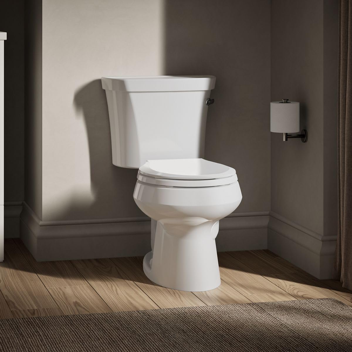 Kohler K-3977-RA-0 Wellworth Round-Front 1.6 gpf Toilet, Right-Hand Trip Lever, White
