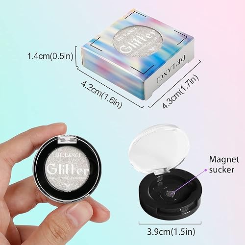 Miniatura 5 de DE'LANCI - Paleta de sombra de ojos holográfica blanca brillante, maquillaje de sombra de ojos multicolor brillante, maquillaje de ojos metálico