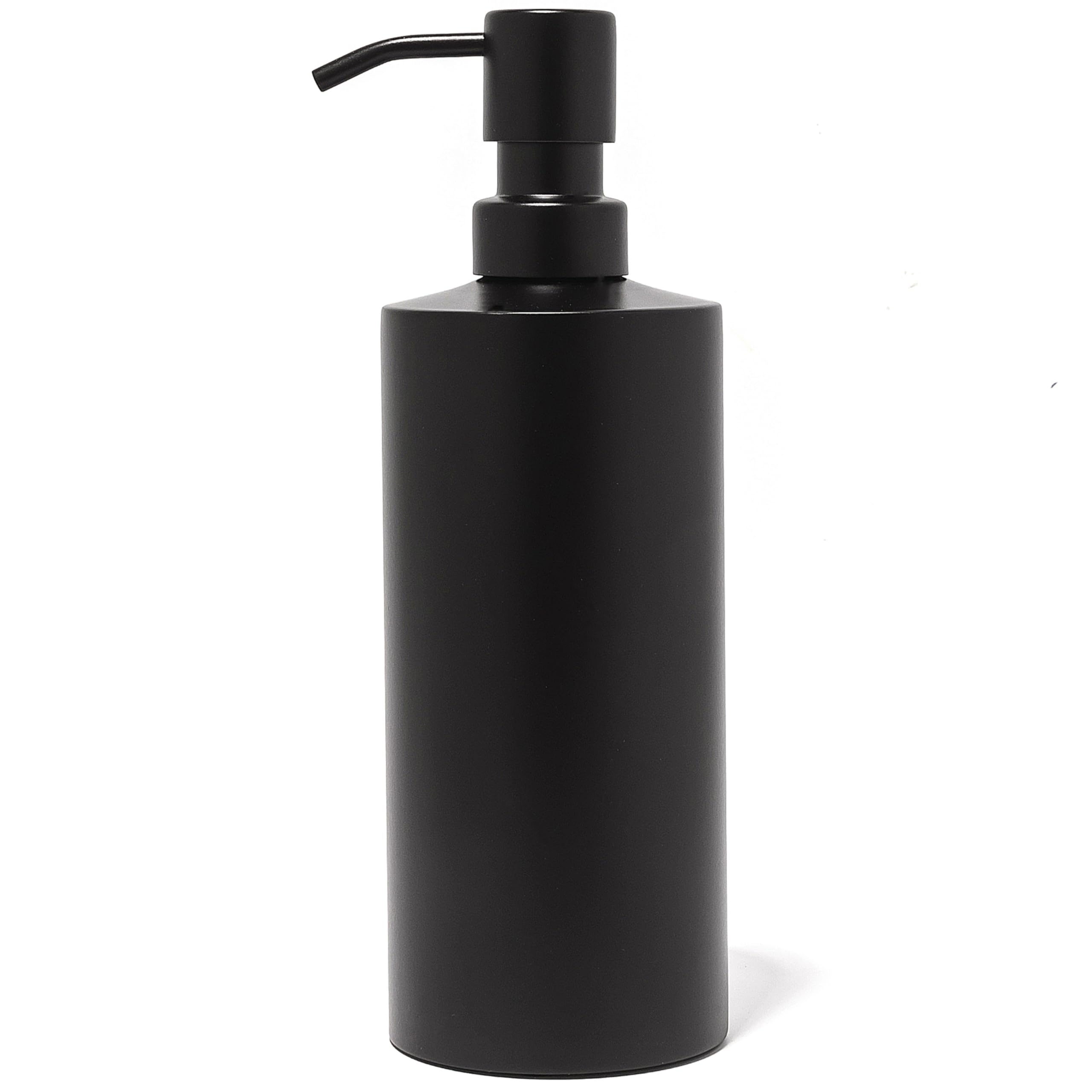 Yew Design - Stainless Steel Black Soap Dispenser for Bathroom and Kitchen Sink, 15 oz Refillable Round Rustproof Soap Dispenser with Pump for Hand Soap, Detergent, Lotion and Countertop