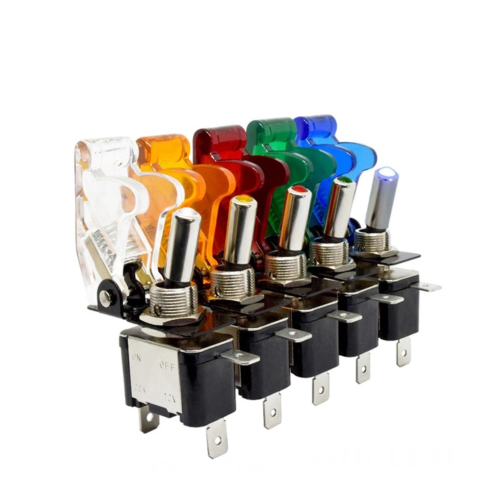 Samochodowa ciężarówka samochodowa 12 V LED przełącznik dźwigienkowy podświetlane światło 3pin ON Off 20 A z osłoną na klapę do samolotu bezpieczeństwa czerwony zielony (przezroczysty fioletowy,