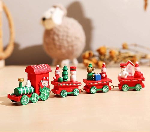 Miniatura 9 de Happy Trees - Tren de Navidad de madera con muñeco de nieve, juego de decoración de tren pequeño para fiesta de Navidad, juguetes de adorno de tren