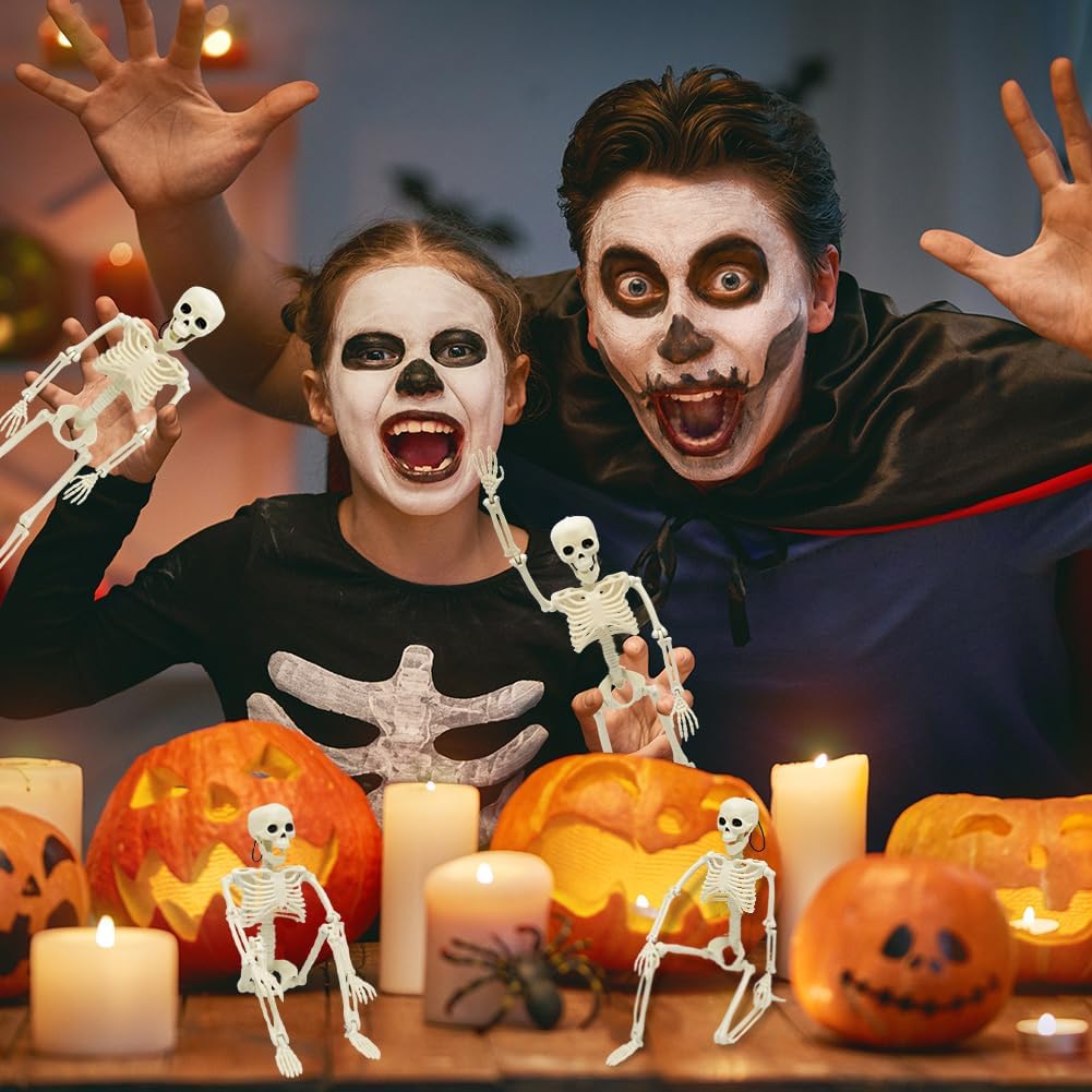 CAMIRUS 5 sztuk dekoracji szkieletowych na Halloween, 40 cm, mini szkielety na całe ciało, z możliwymi połączeniami, na podwórko, ogród, trawnik, patio, upominki i dekoracje imprezowe, 5 szt