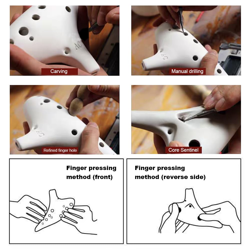 Ocarina de cerámica de 12 agujeros alto C con patrón agrietado con libro de texto y bolsa protectora, perfecta para principiantes y rendimiento profesional (morado)