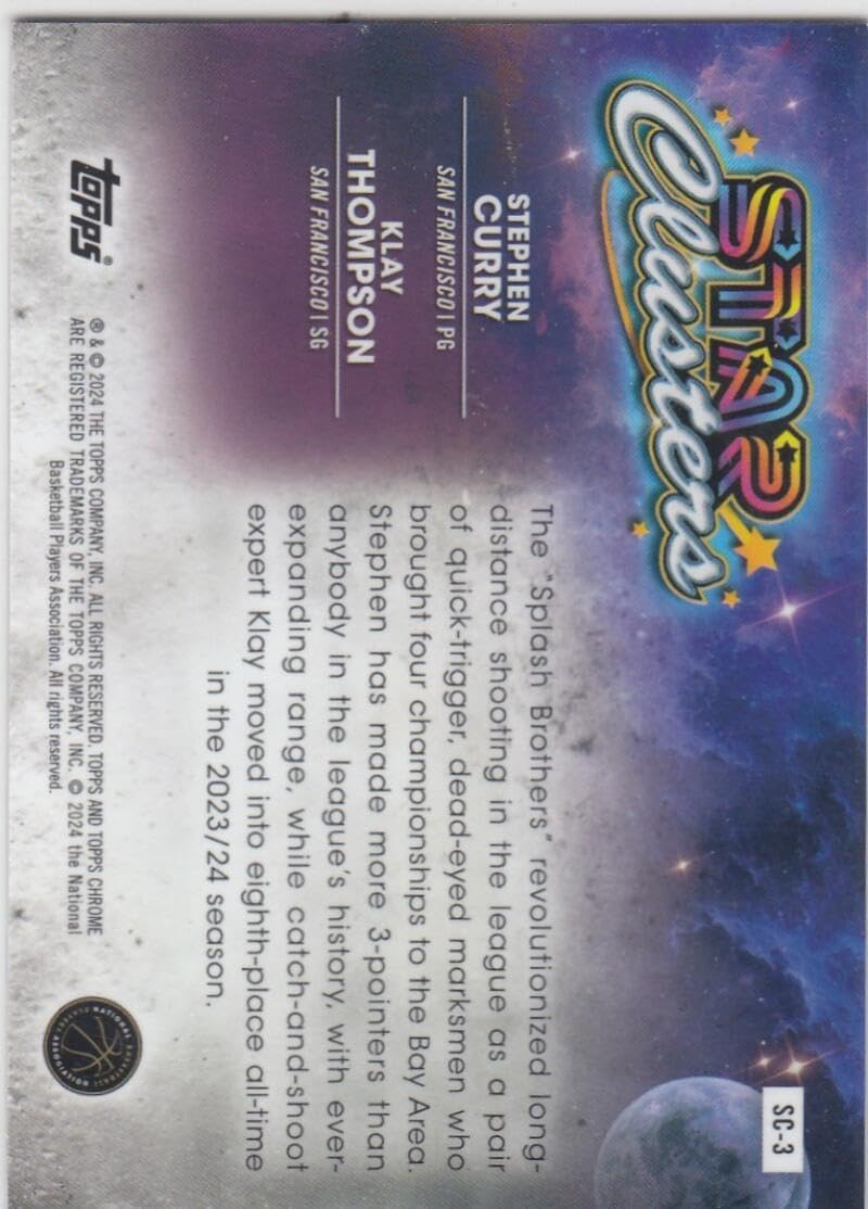 Basketball Trading Card 2023-24 Topps Chrome Cosmic Star Clusters Refractor Blue Moon #SC-3 Klay Thompson/Stephen Curry EX/NM 48/99 Warriors