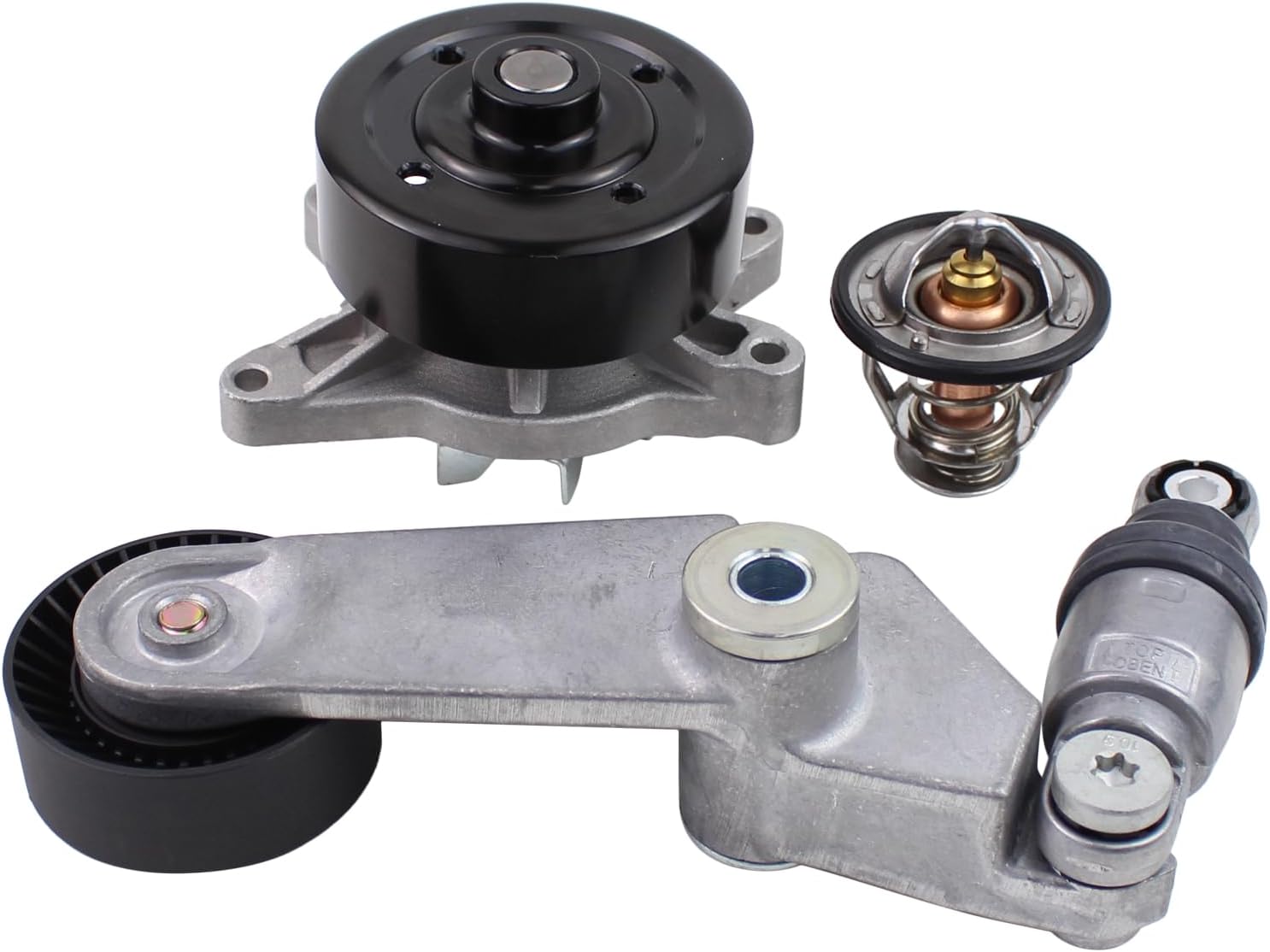 ApplianPar Water Pump and Thermostat and Drive Engine Belt Tensioner Assembly for Toyota Corolla 1998-2008 Matrix 2003-2008 Pontiac Vibe 2003-2006