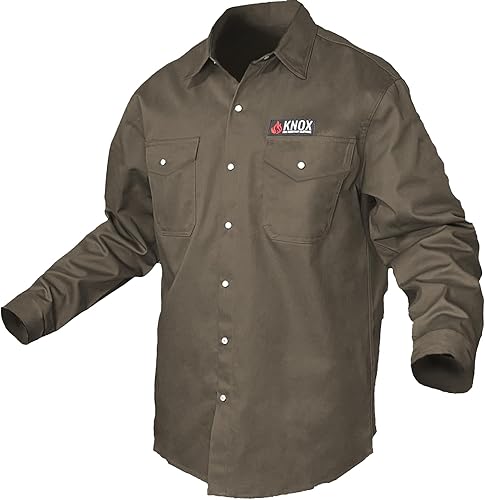 Knox Camisas FR para hombre Camisa de doble costura con botones a presión de perlas NFPA2112 Camisa de soldadura ligera