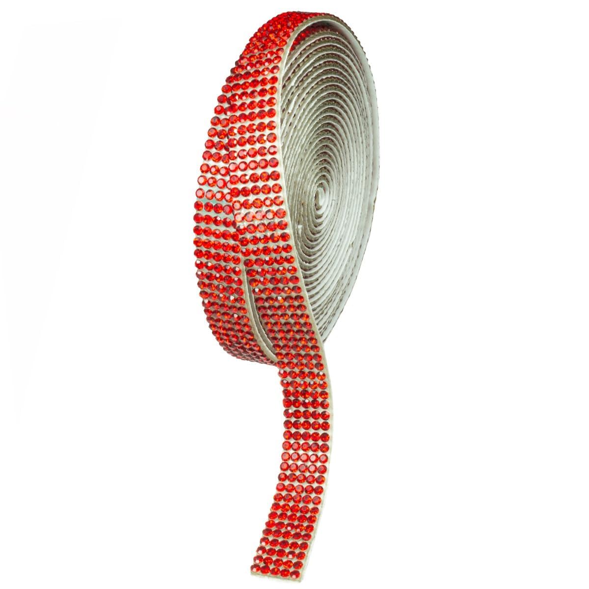 qiipii 3 Yards Crystal Red Self Adhesive Rhinestone Strips K9 Glass Diamond Siam Red Bling Glitter Rhinestone Ribbon Sticker Bling Wrap Roll for