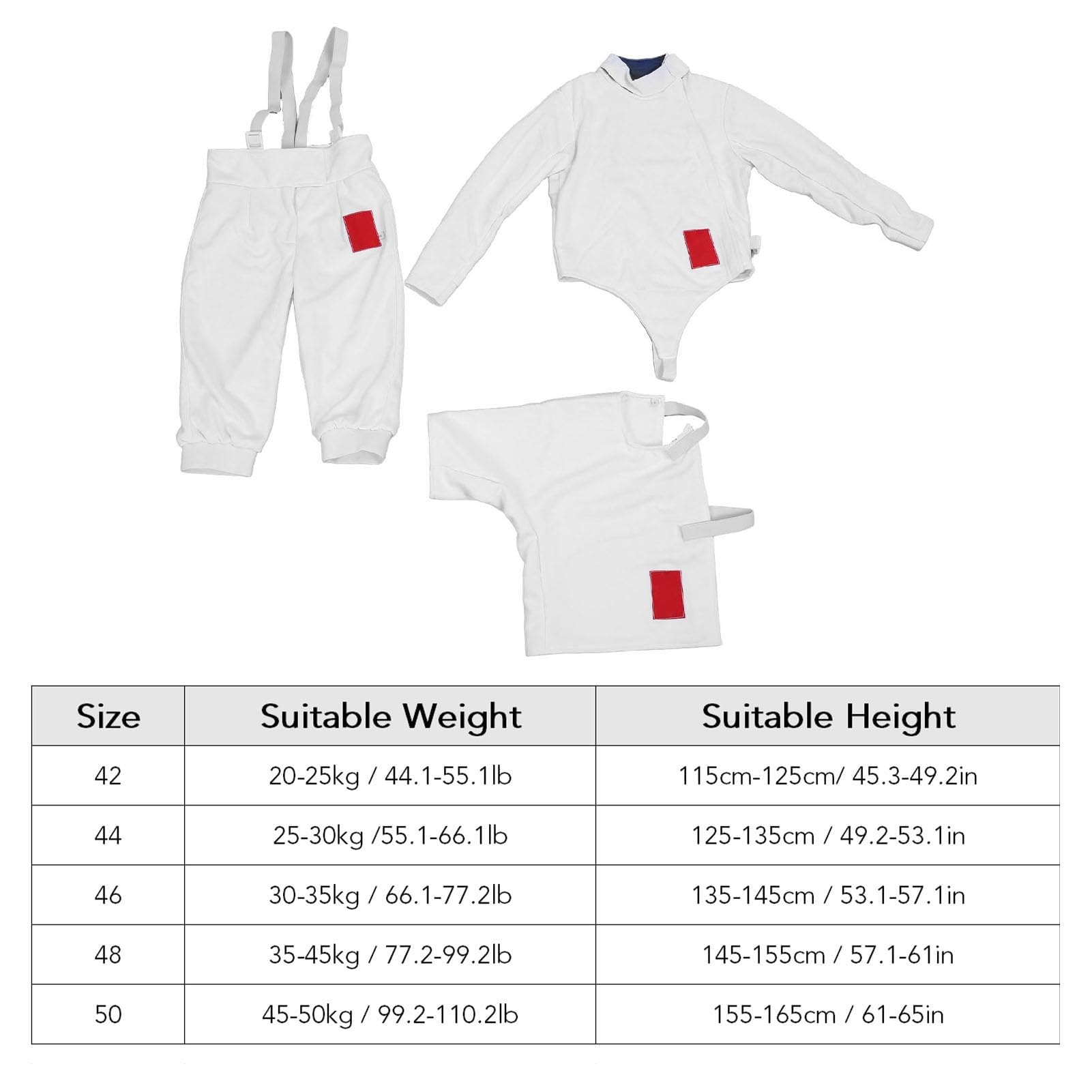 Tbest Traje de esgrima para niños, tela Ripstop, gruesa, transpirable, ajustable, unisex, pantalones protectores, chaqueta, chaleco para entrenamiento de niños