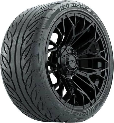 GTW Combo de ruedas y neumáticos para carrito de golf de 15 pulgadas GTW Stellar ruedas negras mate en 21540-R15 (22") Fusion GTR neumáticos