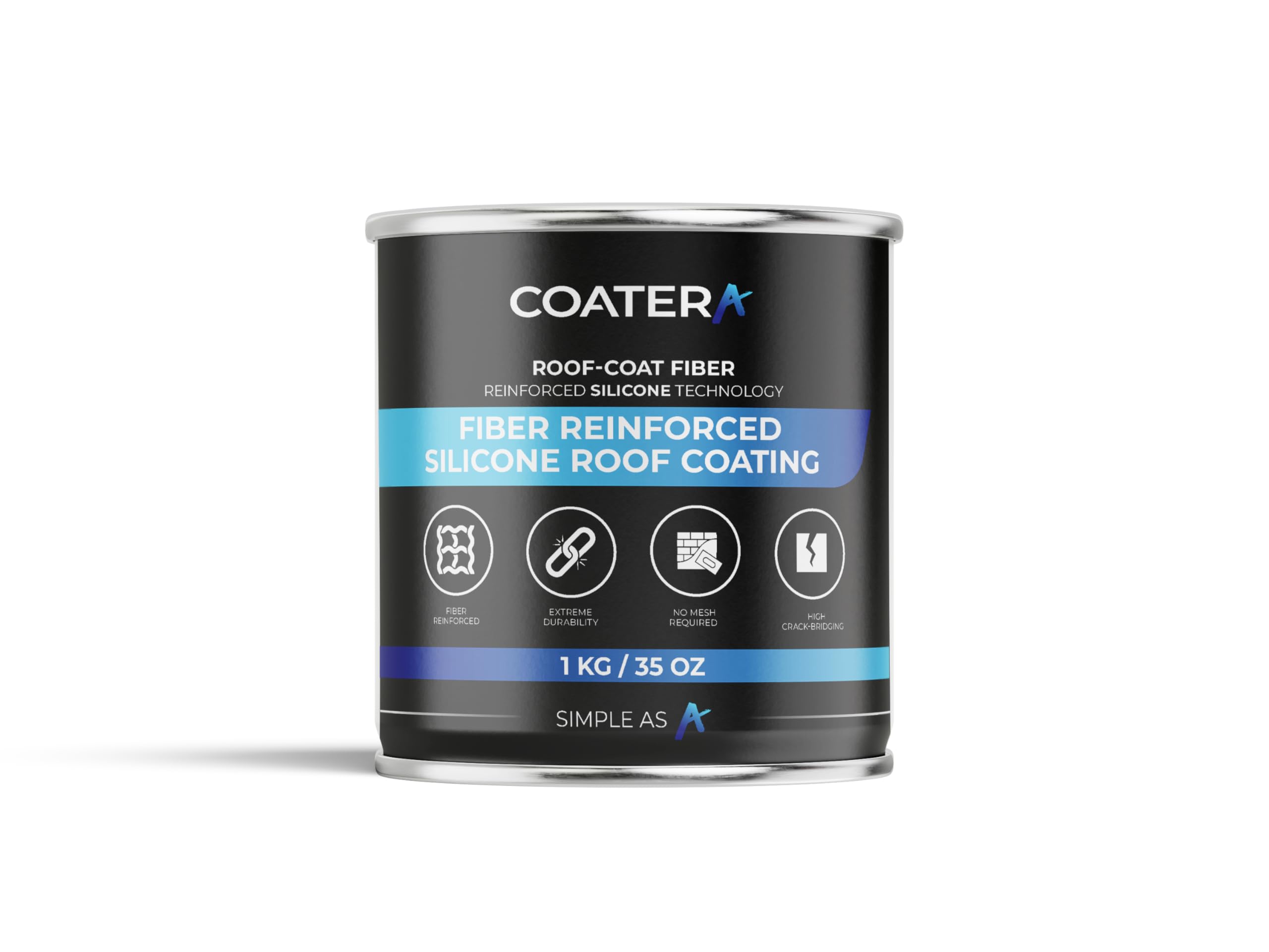 COATERA ROOF-COAT FIBER Reinforced Silicone Waterproofing – Internal Fibre-Tech Membrane – Permanent Ponding Water Resistance and LEAK STOP – Repairs Cracks Without Mesh – Grey - 1kg