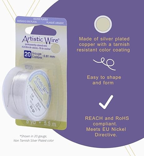 Miniatura 5 de Artistic Wire - Cable de color, calibre 24, 10 yardaspaquete, plata natural que no se deslustra