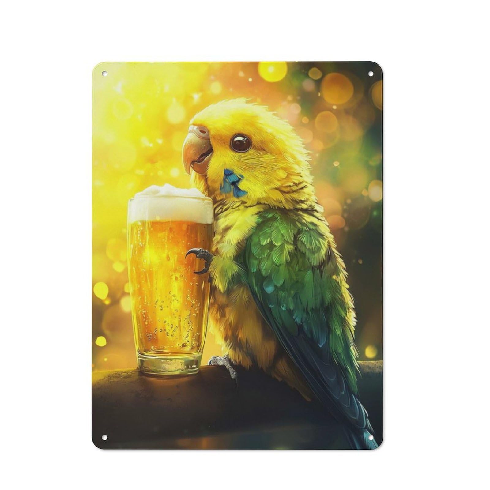 Junmoney Parrot Cheers With Beer Vintage Metal Sign 40X30cm, Cafe Style Restaurant Wall Art For Takeaway, Bar, Kitchen Or Counter Area