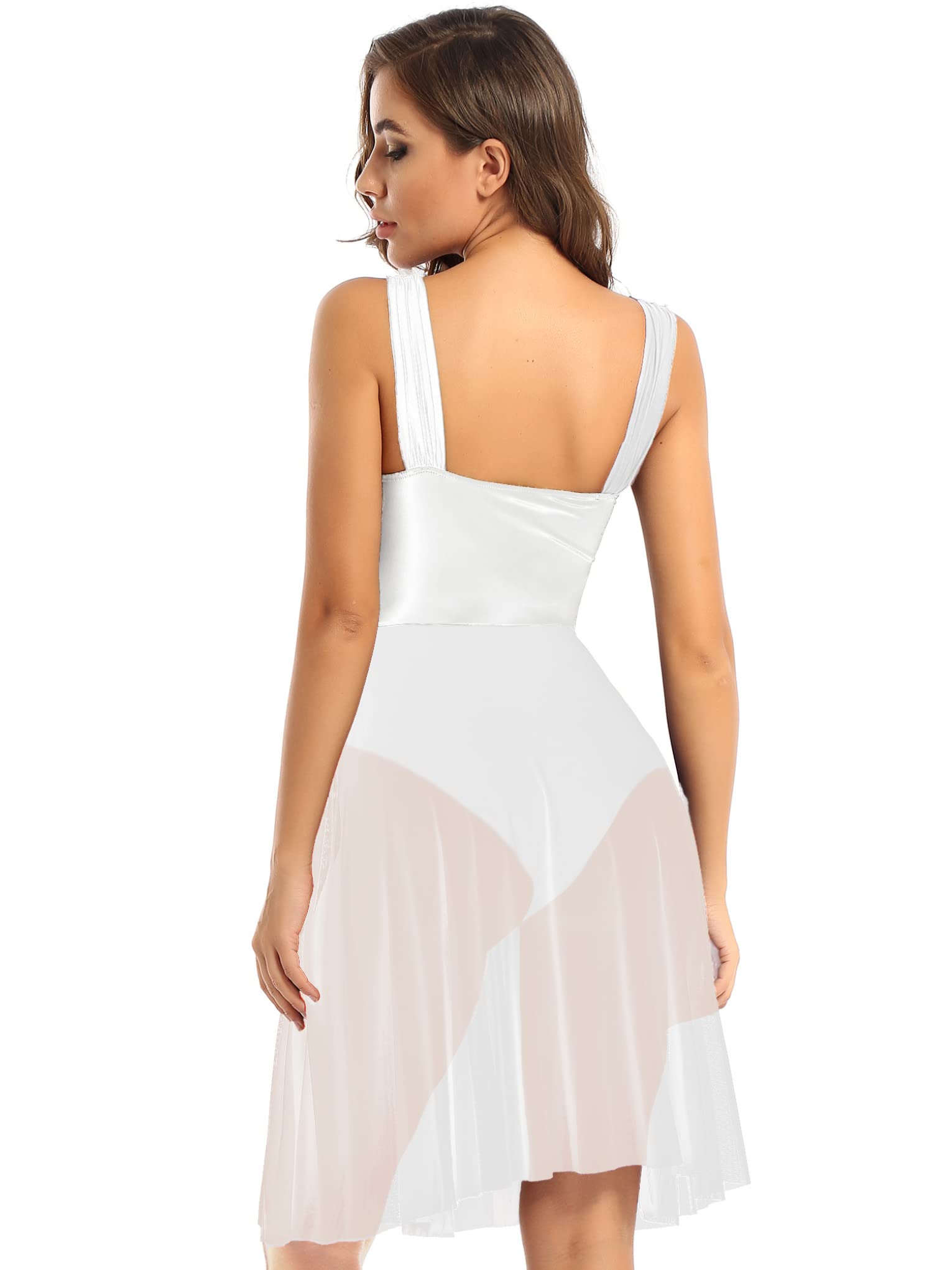 Jan Jean Womens Lyrical Asymmetrical Chiffon Dress Contemporary Ballet Dance Dress Dance Costume White C Large