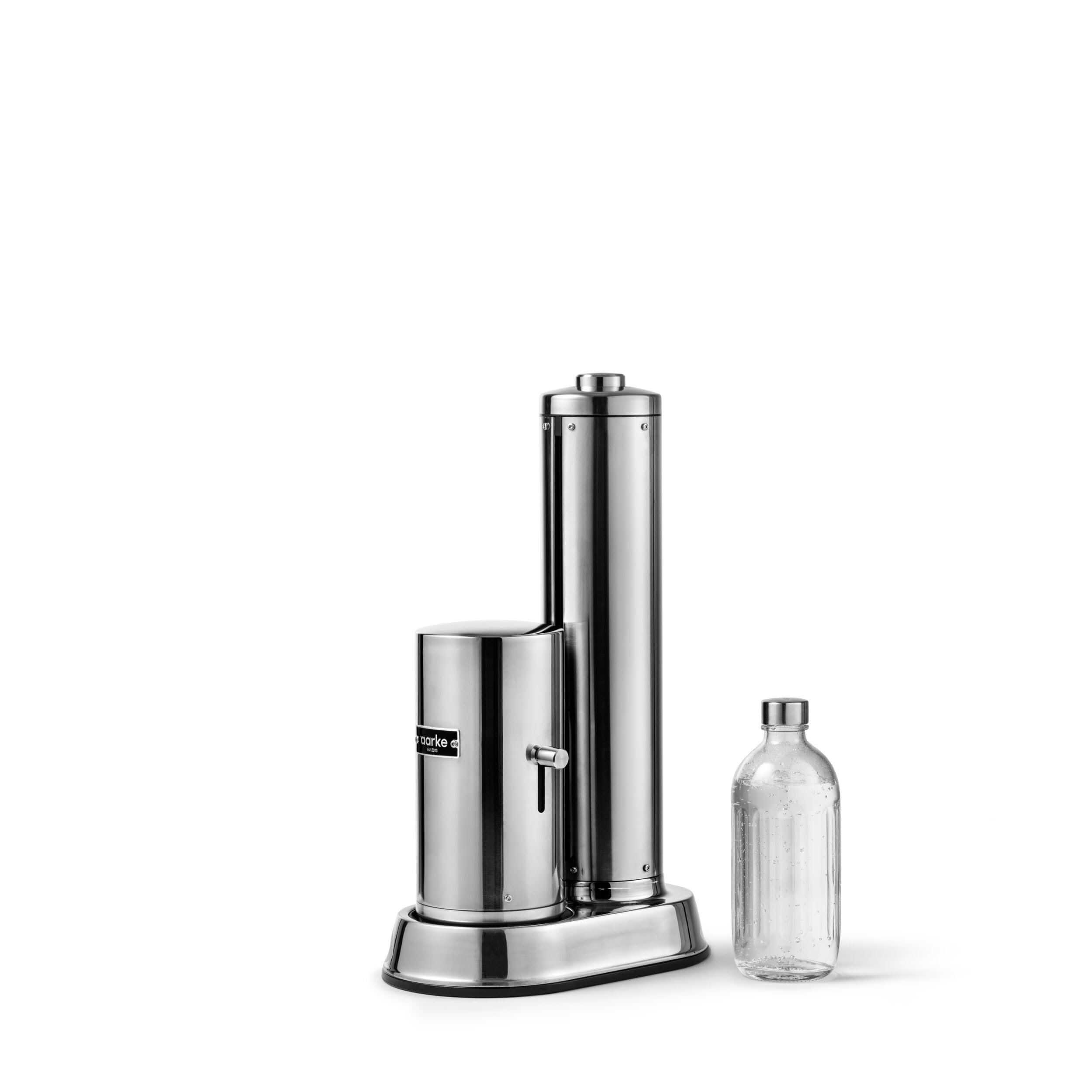 Aarke Carbonator Pro - Pulverizador de agua con botella de cristal, acabado en acero inoxidable + cilindro de CO2 AARKE 60L, 100% renovable CO2