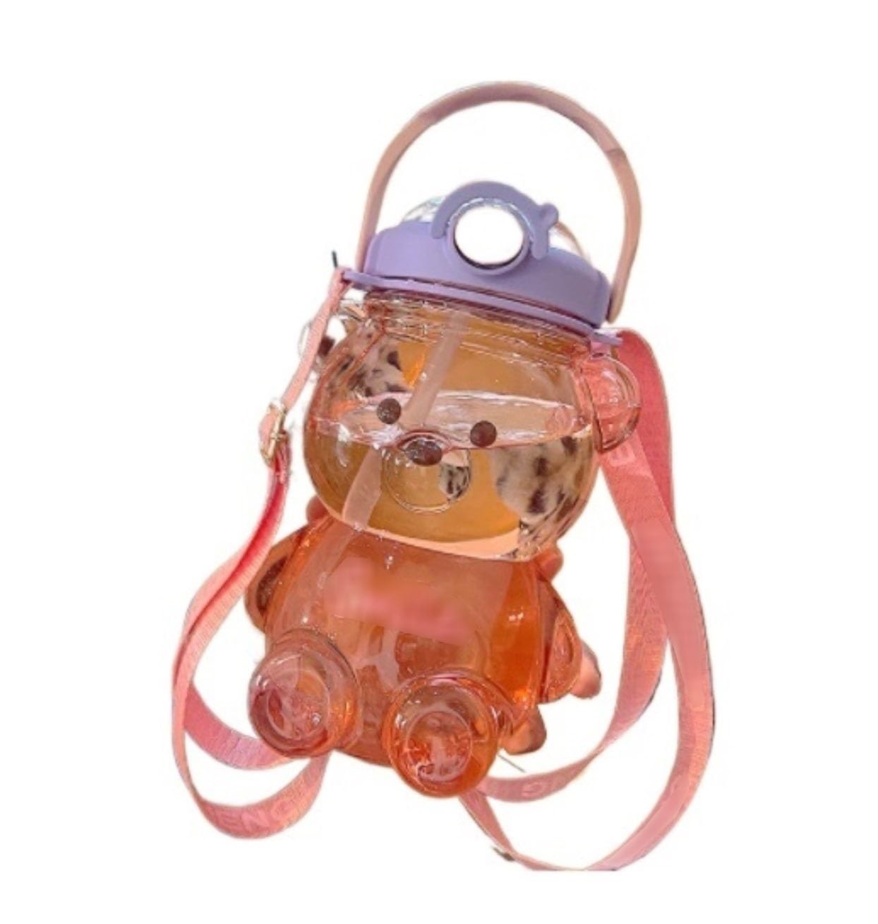 Butelka na Wodę Śliczny kubek na wodę w kształcie misia Kawaii Bear Cartoon przenośny czajnik regulowany pasek na ramię Outdoor Office bidon(Roze,1000ml)